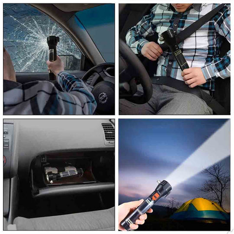 Linterna Táctica con Martillo de Seguridad Multifuncional